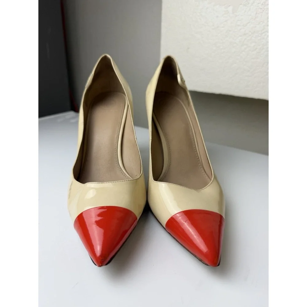 Tory Burch Two Tone Cream & Red Patent Leather Pumps Size 9.5 Medium